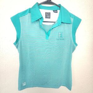 Kate Lord Teal Green and White Striped TPC Las Vegas Cap Sleeves Golf Top Medium
